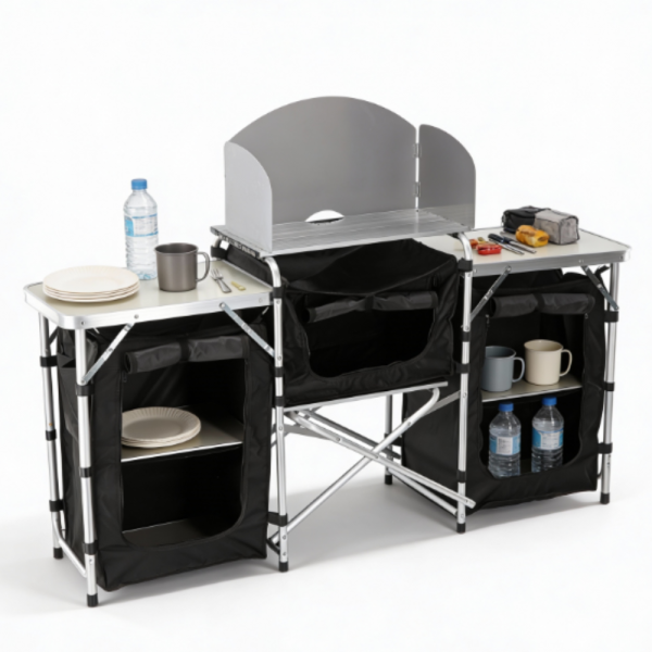 Сгъваема къмпинг кухня с 3 плота – мобилна кухня за къмпинг, пикник и каравана