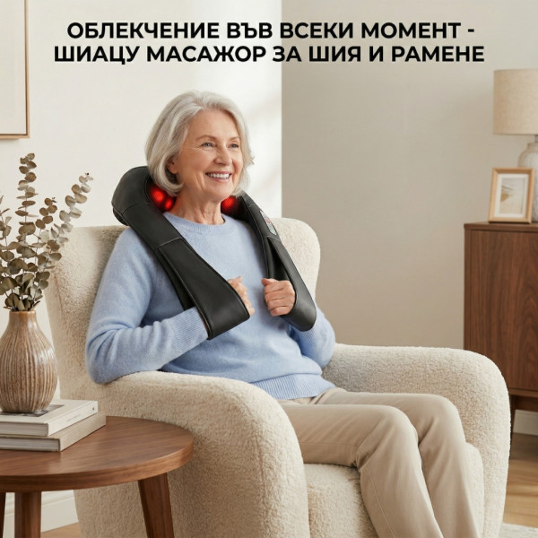 Безжичен 4D шиацу масажор с инфрачервено затопляне