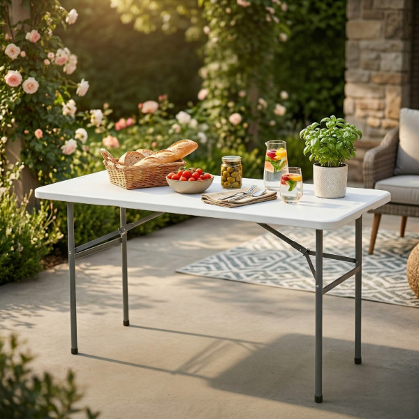 Сгъваема правоъгълна градинска маса, бяла - 181.5 × 74 × 74 см