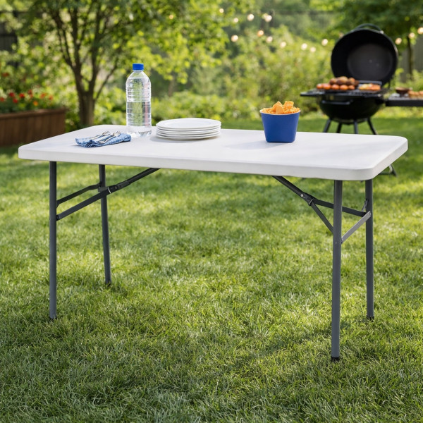 Сгъваема правоъгълна градинска маса, бяла - 181.5 × 74 × 74 см