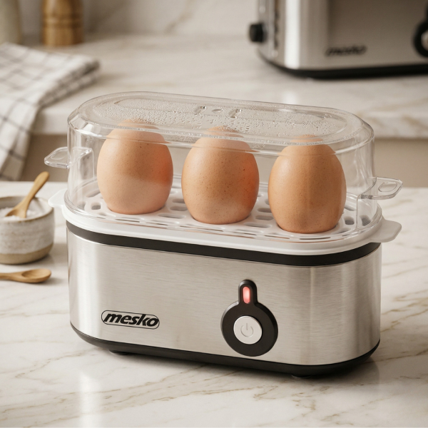 Електрически уред за варене на яйца MESKO MS 4485 – до 3 яйца - Перфектни рохки, средни или твърди яйца за минути