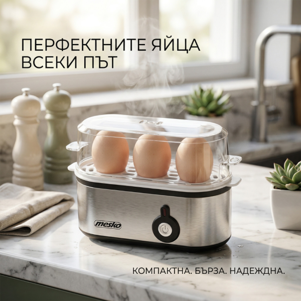 Електрически уред за варене на яйца MESKO MS 4485 – до 3 яйца - Перфектни рохки, средни или твърди яйца за минути