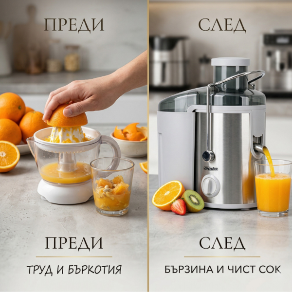 Компактна сокоизстисквачка Mesko MS 4126 - Здравословен сок за секунди – 600W мощност и миене в съдомиялна