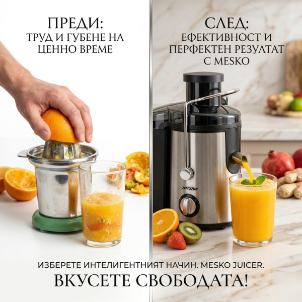Компактна сокоизстисквачка Mesko MS 4126 в черен цвят - Здравословен сок за секунди – 600W мощност и миене в съдомиялна