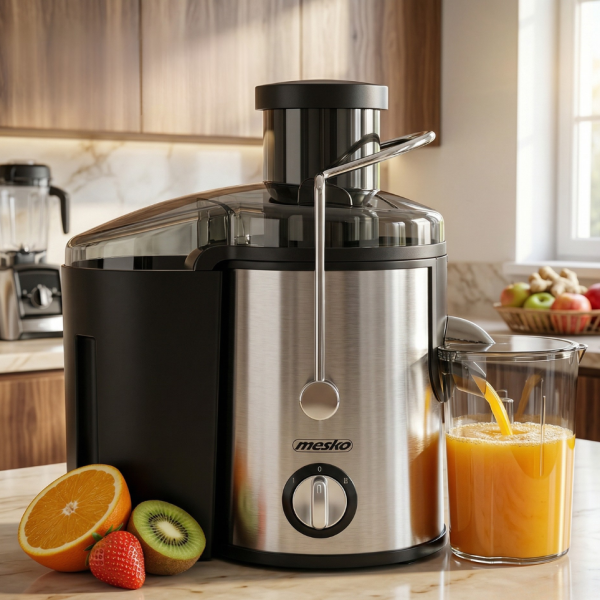 Компактна сокоизстисквачка Mesko MS 4126 в черен цвят - Здравословен сок за секунди – 600W мощност и миене в съдомиялна