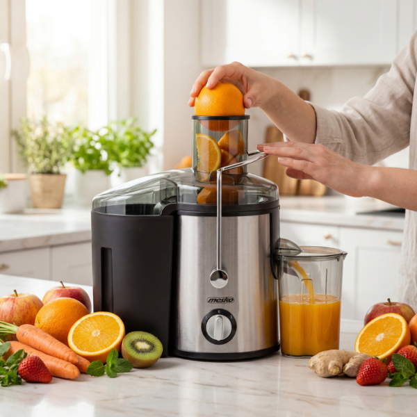Компактна сокоизстисквачка Mesko MS 4126 в черен цвят - Здравословен сок за секунди – 600W мощност и миене в съдомиялна