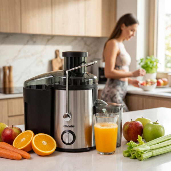 Компактна сокоизстисквачка Mesko MS 4126 в черен цвят - Здравословен сок за секунди – 600W мощност и миене в съдомиялна