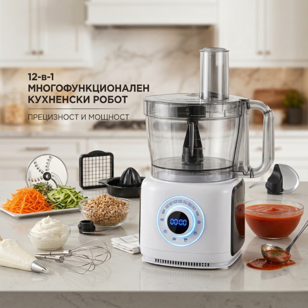 Кухненски робот 12 в 1 с LCD дисплей, 1000W – Смесва, реже, мели и прави смути за секунди 4