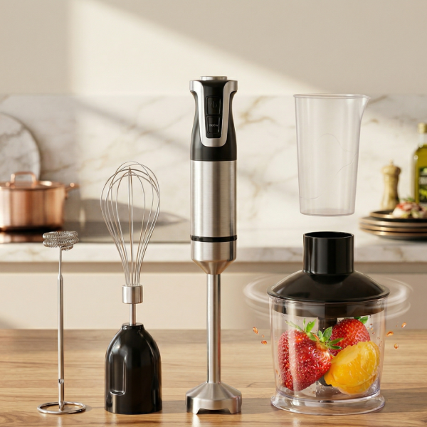 Мощен ръчен блендер 1800W с 20 скорости и турбо функция – комплект 5 в 1 с чопър, бъркалка и пенообразувател