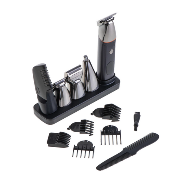 Професионален комплект за подстригване 5 в 1 – машинка, тример, бръсначка и приставки за лице и тяло