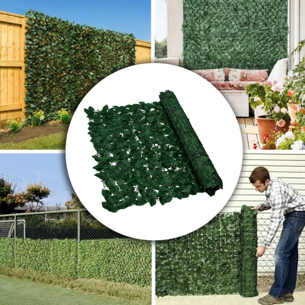 Изкуствен жив плет от бръшлян 1.5 x 3 м – UV устойчив, плътна зелена стена за балкон и ограда