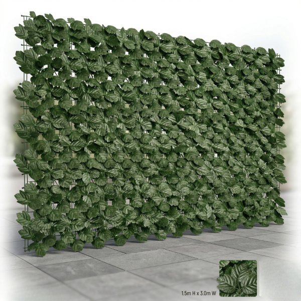 Изкуствен жив плет от бръшлян 1.5 x 3 м – UV устойчив, плътна зелена стена за балкон и ограда 2