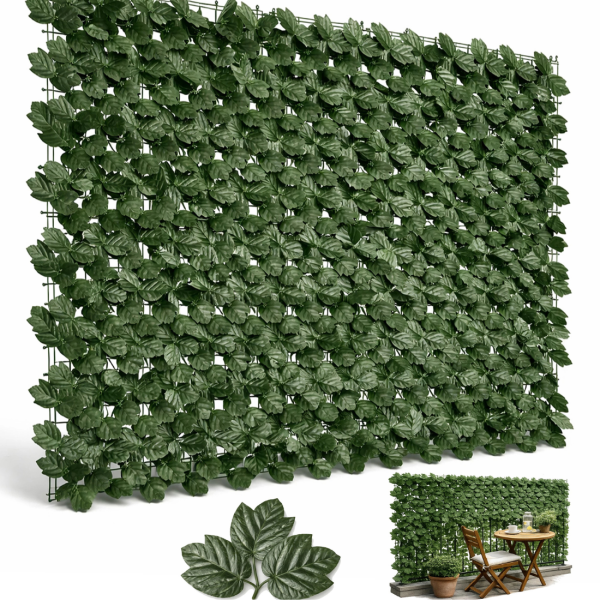 Изкуствен жив плет от бръшлян 1.5 x 3 м – UV устойчив, плътна зелена стена за балкон и ограда
