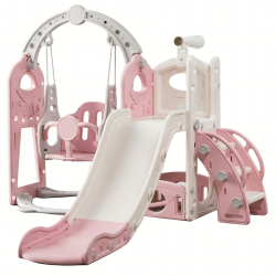 Детска розова пързалка с люлка 3 в 1 – за дома и двора, стабилна и безопасна конструкция