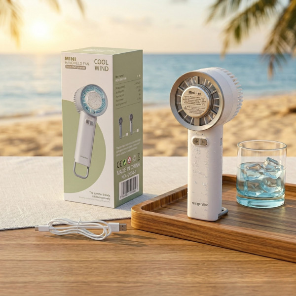 Преносим мини вентилатор 3в1 с полупроводниково охлаждане и леден компрес, 3 скорости, акумулаторна батерия 1800mAh, тих мотор