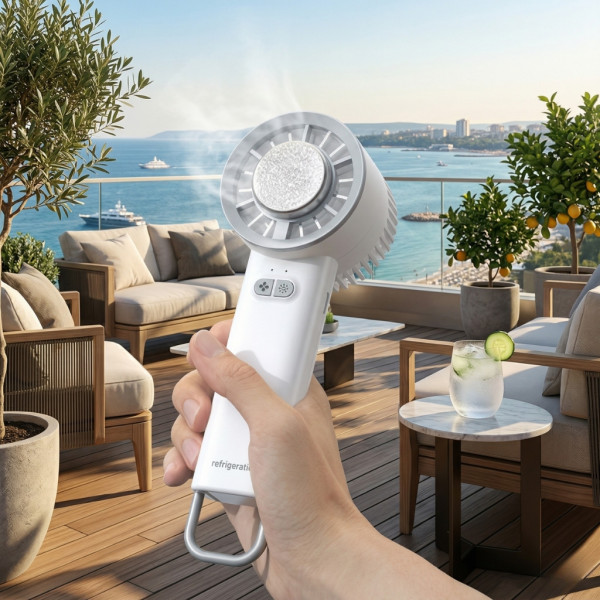 Преносим мини вентилатор 3в1 с полупроводниково охлаждане и леден компрес, 3 скорости, акумулаторна батерия 1800mAh, тих мотор