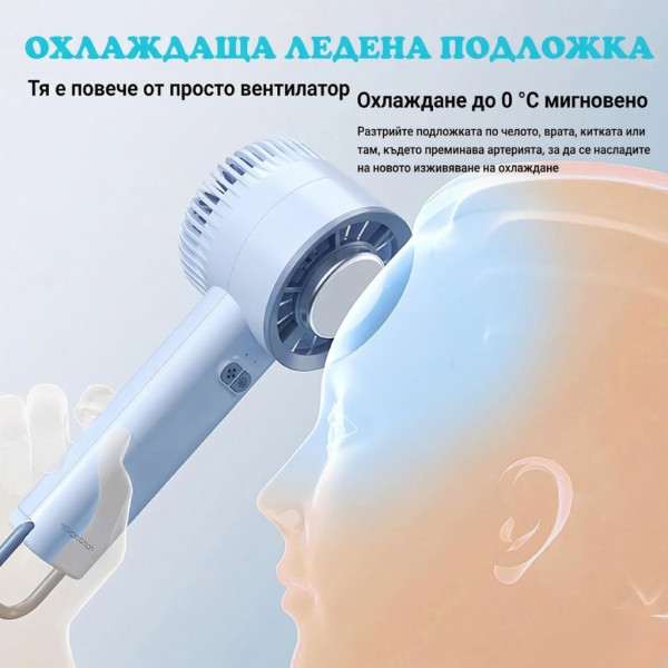 Преносим мини вентилатор 3в1 с полупроводниково охлаждане и леден компрес, 3 скорости, акумулаторна батерия 1800mAh, тих мотор 8