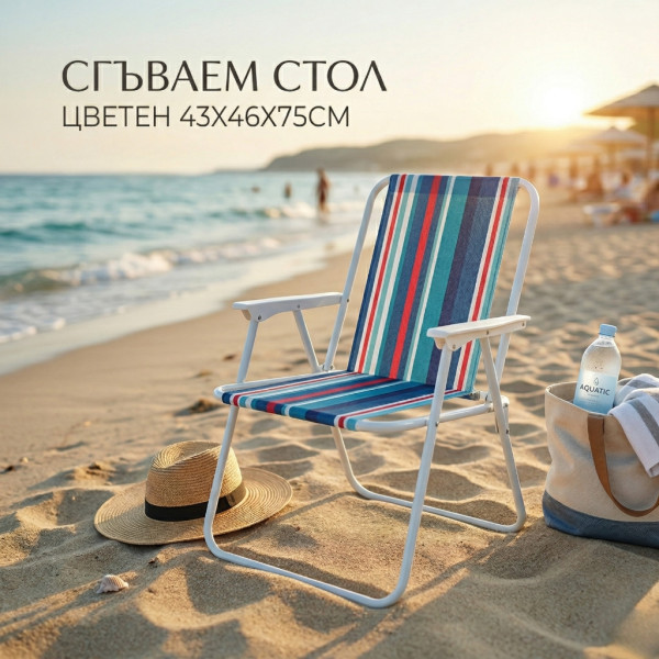Сгъваем плажен стол на райета, 43x46x75 см – Многоцветен 2