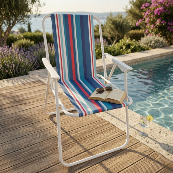 Сгъваем плажен стол на райета, 43x46x75 см – Многоцветен