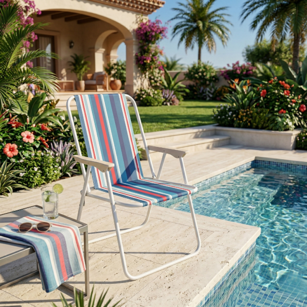 Сгъваем плажен стол на райета, 43x46x75 см – Многоцветен 1