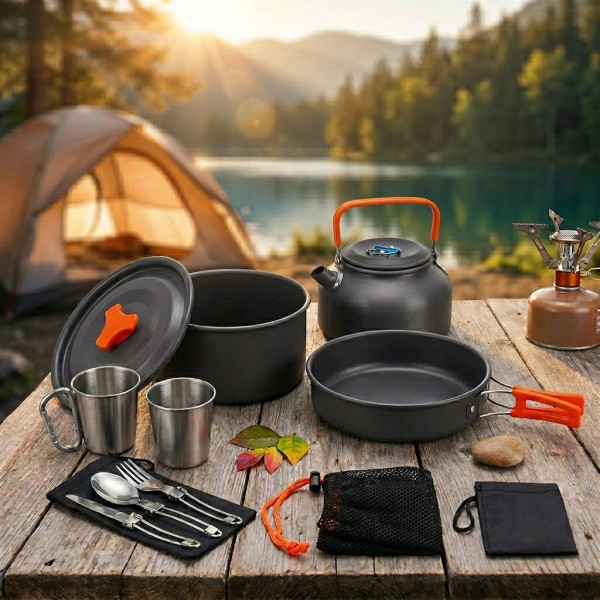 Къмпинг комплект за готвене XXL от 15 части – Пълен сет от анодиран алуминий 1