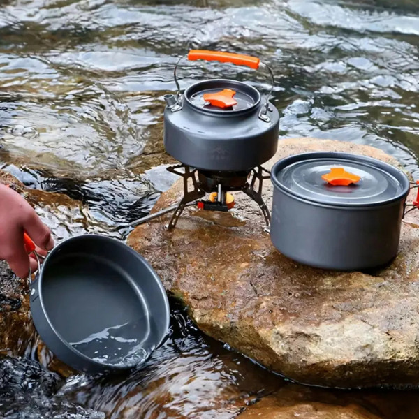 Къмпинг комплект за готвене XXL от 15 части – Пълен сет от анодиран алуминий