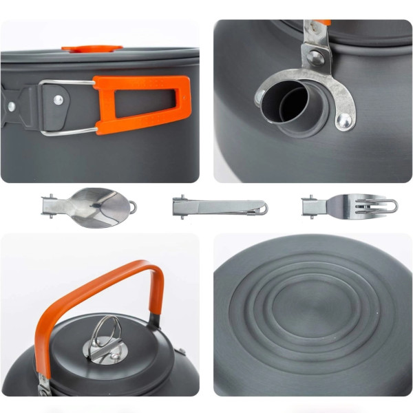 Къмпинг комплект за готвене XXL от 15 части – Пълен сет от анодиран алуминий