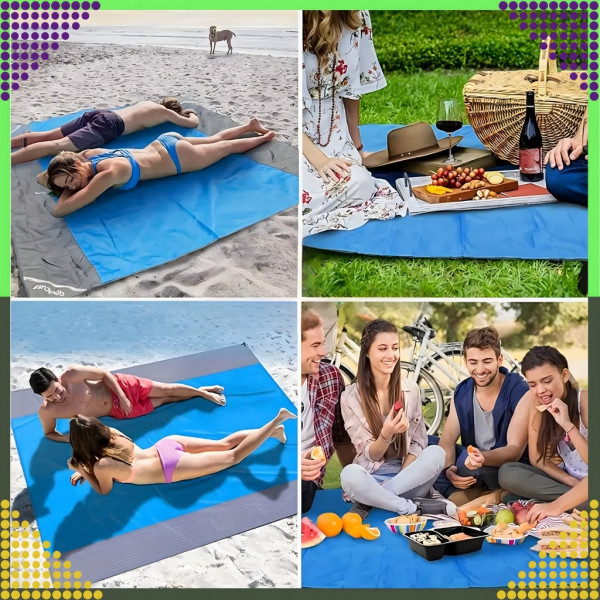 Голямо водоустойчиво плажно одеяло - Постелка за пикник подходяща за цялото семейство, 210 x 200 см 13