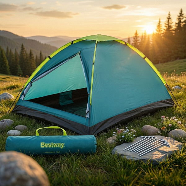 Двуместна лека къмпинг палатка с комарник и чанта за пренасяне, 205x145x100см