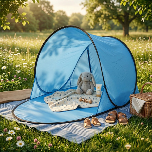 Автоматична плажна палатка с параван, UV защита 30+, 150x150x90 см