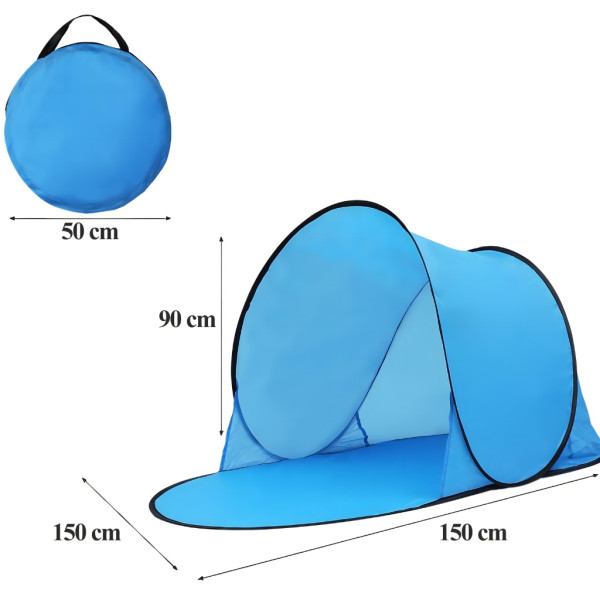Автоматична плажна палатка с параван, UV защита 30+, 150x150x90 см