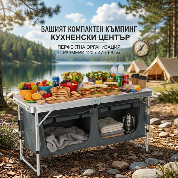 Сгъваем къмпинг шкаф – компактен, здрав и идеален за перфектен ред на открито