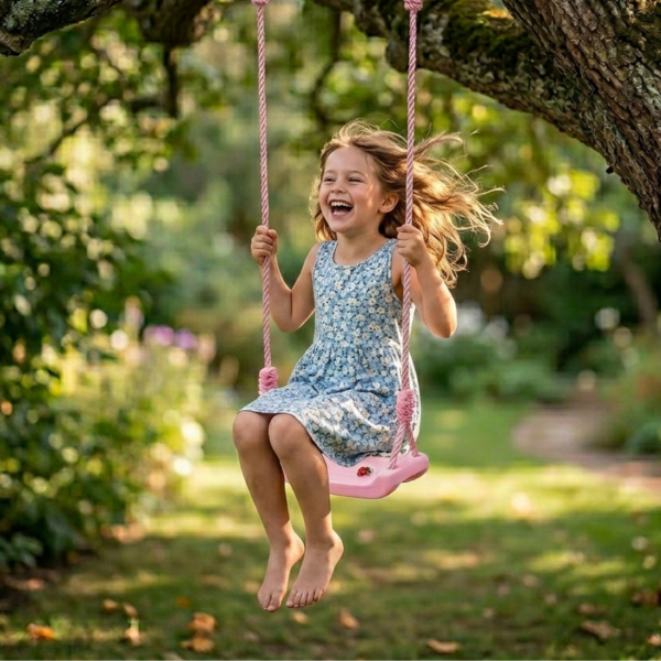 Детска градинска розова люлка – здрава, безопасна и регулируема до 75 кг