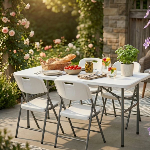 Сгъваема маса + 4 сгъваеми стола - практичен, здрав и удобен комплект за всяко събитие