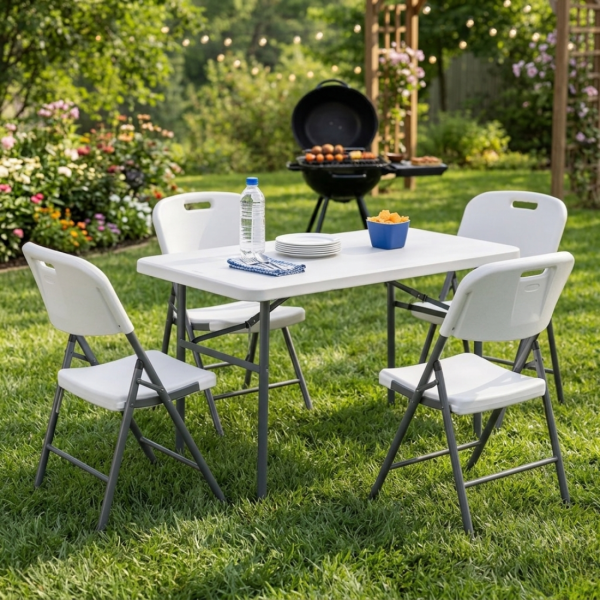 Сгъваема маса + 4 сгъваеми стола - практичен, здрав и удобен комплект за всяко събитие