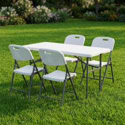 Сгъваема маса + 4 сгъваеми стола - практичен, здрав и удобен комплект за всяко събитие