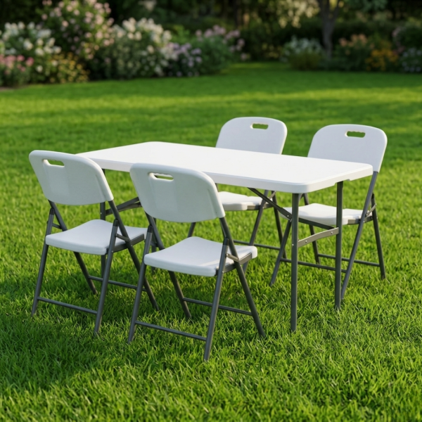 Сгъваема маса + 4 сгъваеми стола - практичен, здрав и удобен комплект за всяко събитие