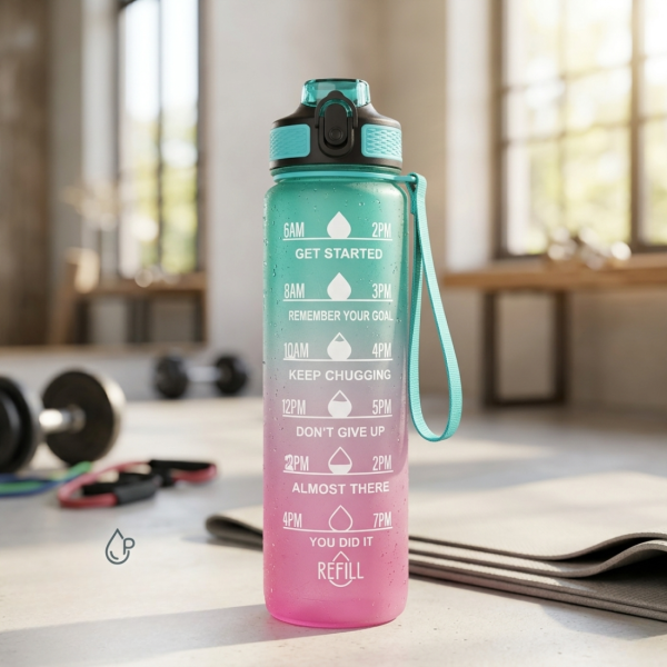 Мотивираща бутилка с мерителна скала 1L – контролирай дневния си прием на вода