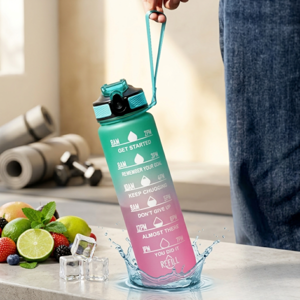 Мотивираща бутилка с мерителна скала 1L – контролирай дневния си прием на вода
