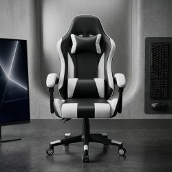 Ергономичен офис и геймърски бял стол – Максимален комфорт за гърба и врата, регулируем