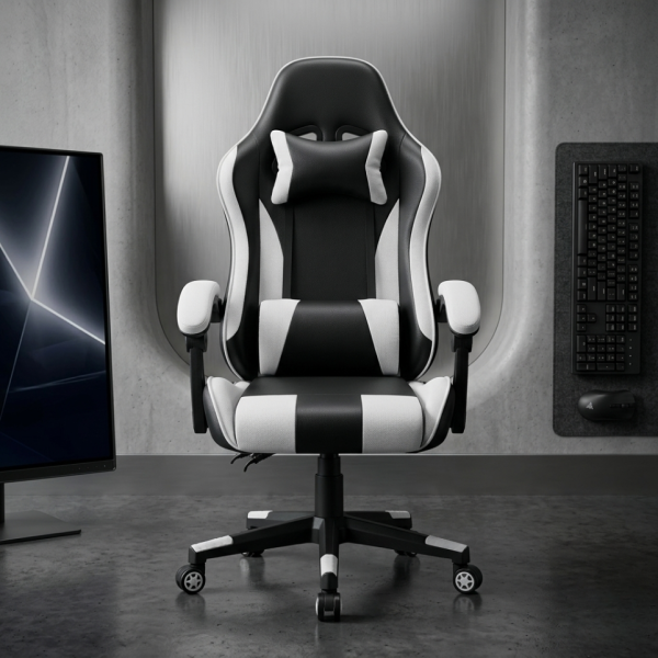 Ергономичен офис и геймърски бял стол – Максимален комфорт за гърба и врата, регулируем 1