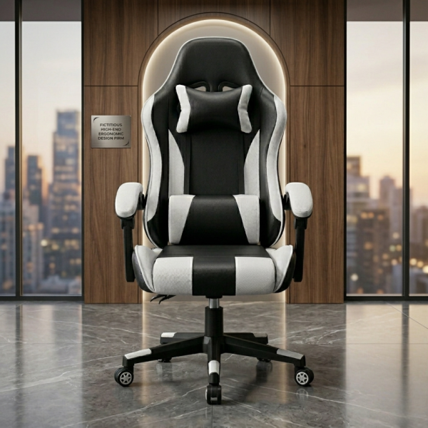 Ергономичен офис и геймърски бял стол – Максимален комфорт за гърба и врата, регулируем