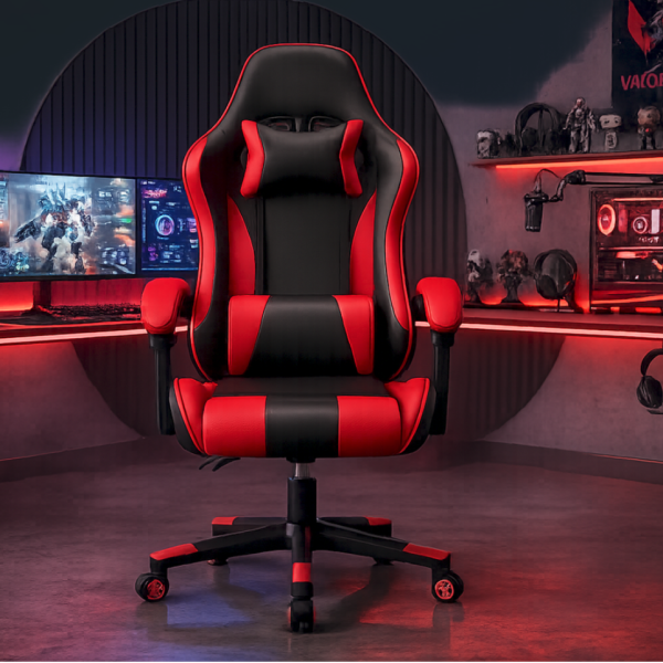 Ергономичен офис и геймърски червен стол – Максимален комфорт за гърба и врата, регулируем