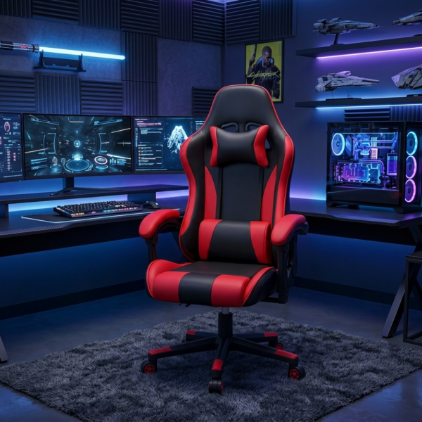 Ергономичен офис и геймърски червен стол – Максимален комфорт за гърба и врата, регулируем 1