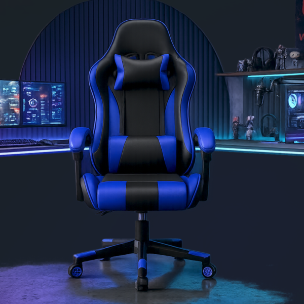 Ергономичен офис и геймърски син стол – Максимален комфорт за гърба и врата, регулируем