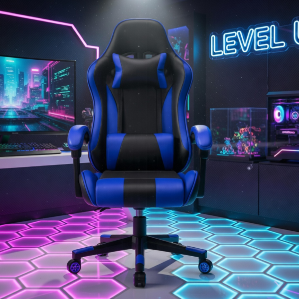 Ергономичен офис и геймърски син стол – Максимален комфорт за гърба и врата, регулируем