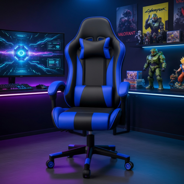 Ергономичен офис и геймърски син стол – Максимален комфорт за гърба и врата, регулируем 1