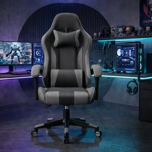 Ергономичен офис и геймърски сив стол – Максимален комфорт за гърба и врата, регулируем