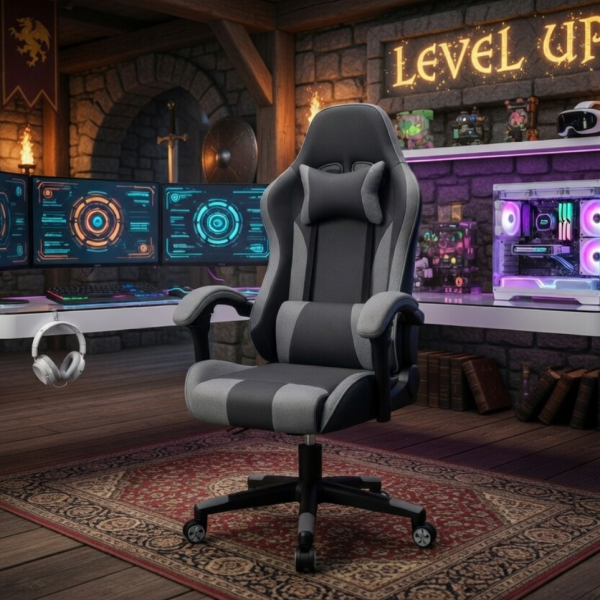 Ергономичен офис и геймърски сив стол – Максимален комфорт за гърба и врата, регулируем