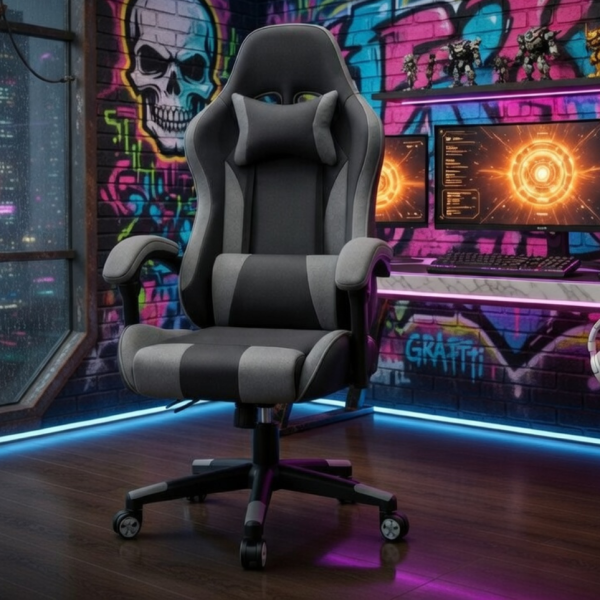 Ергономичен офис и геймърски сив стол – Максимален комфорт за гърба и врата, регулируем 4